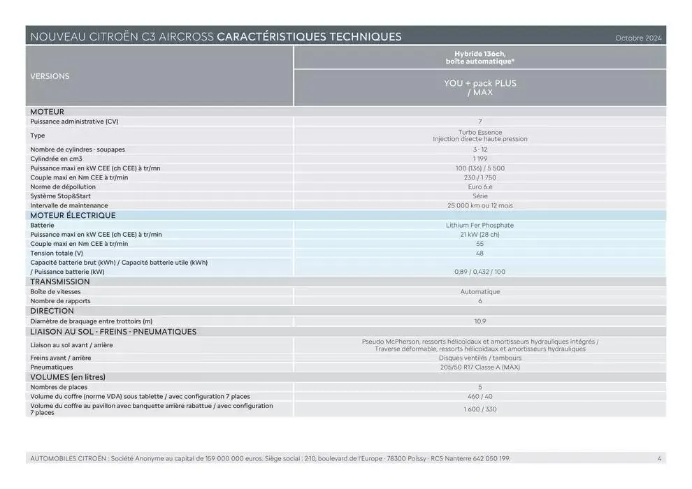 Citroën Nouveau ë-C3 Aircross Caractéristiques du 24 décembre au 24 décembre 2025 - Catalogue page 4
