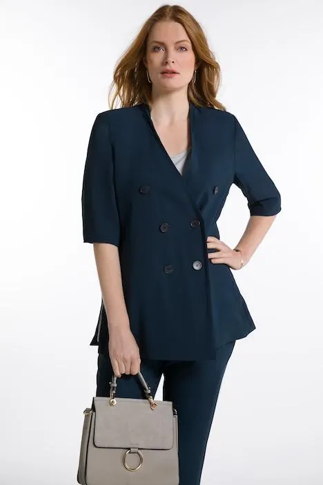 Blazer, double boutonnage, encolure V, manches 3/4