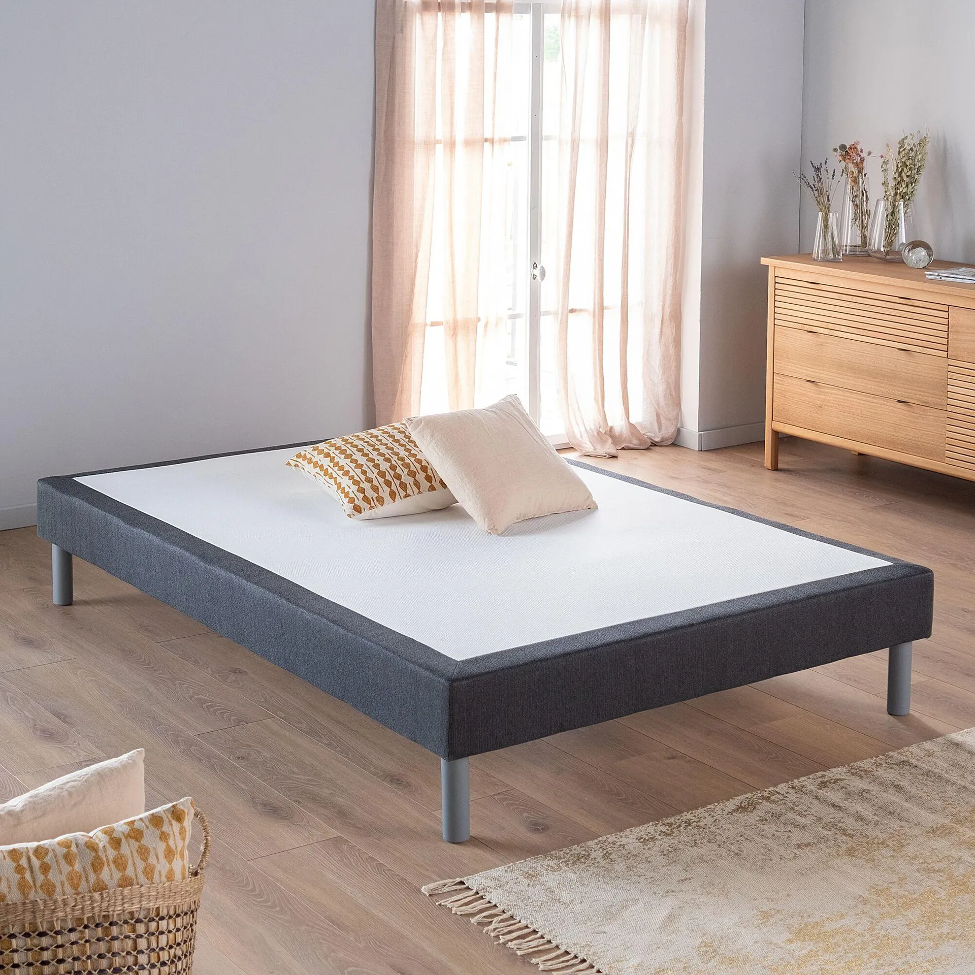 Sommier tapissier 140x190cm - gris anthracite