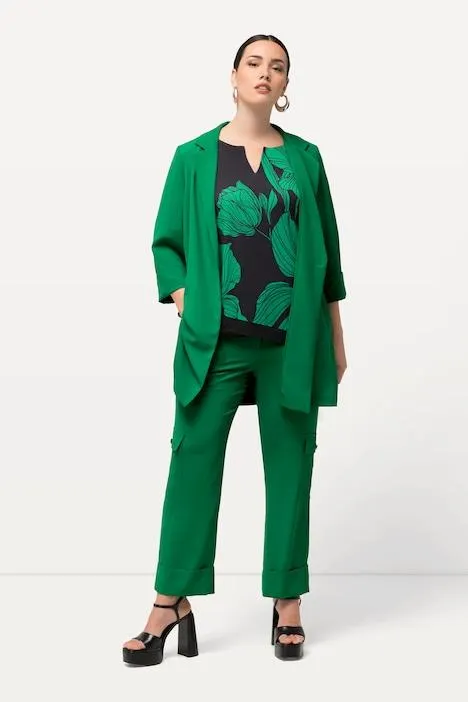 Blazer, col à revers, fermeture à bouton, manches 3/4