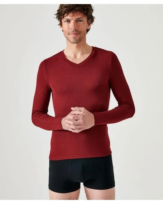 T-shirt col V manches longues fine côte Thermolactyl Sensitive