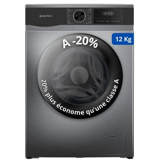 Lave-linge frontal GEDTECH GLL121400DG - 12 Kg - 1400 tr/mn - 16 programmes - Eco - Intensif - Rapide – Très Faible conso