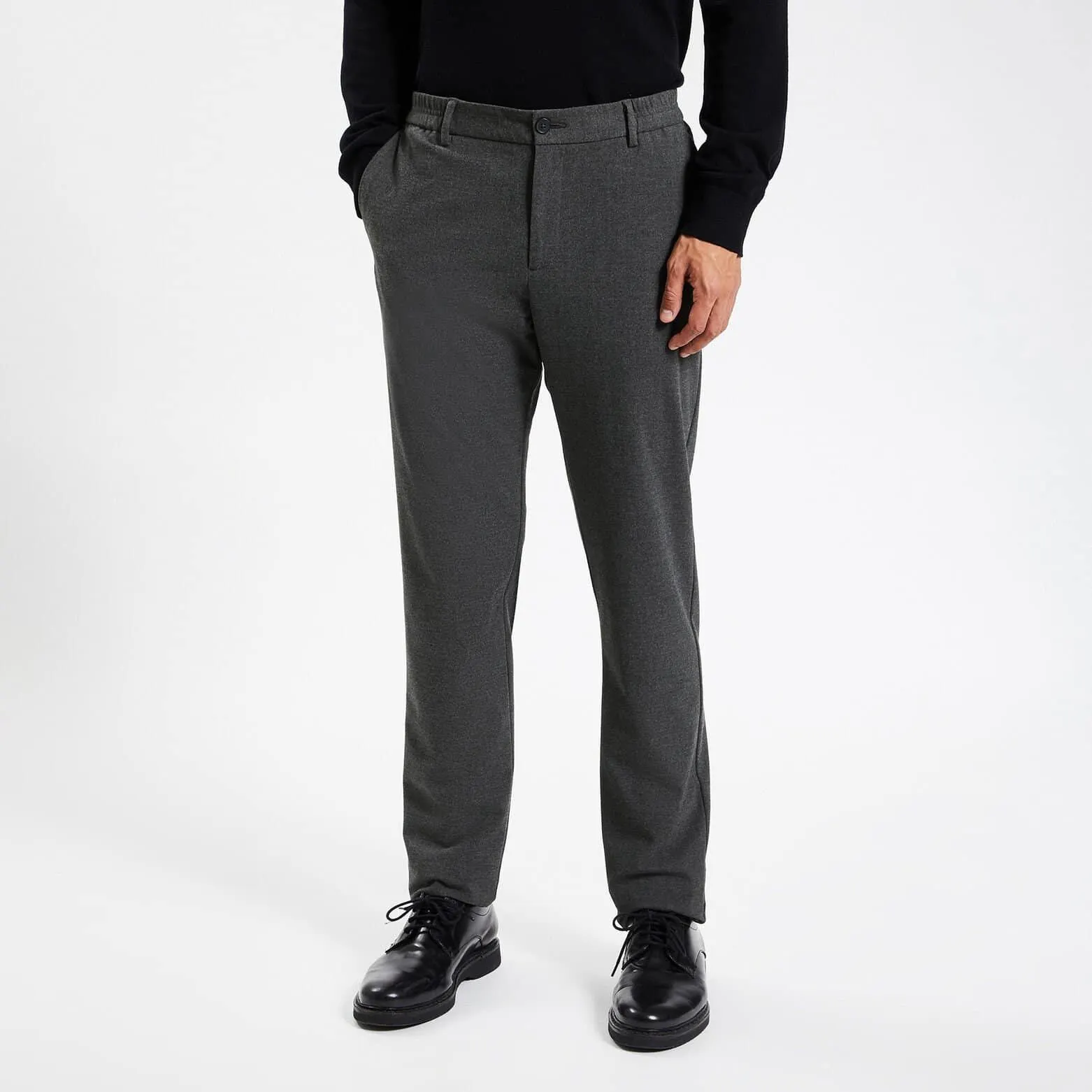 Pantalon slim chino bi stretch taille élastiquée - Gris foncé