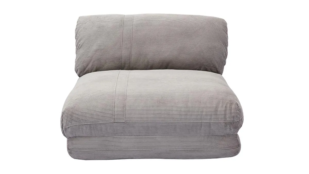 Chauffeuse 1 place convertible en tissu velours côtelé gris clair SPENCER