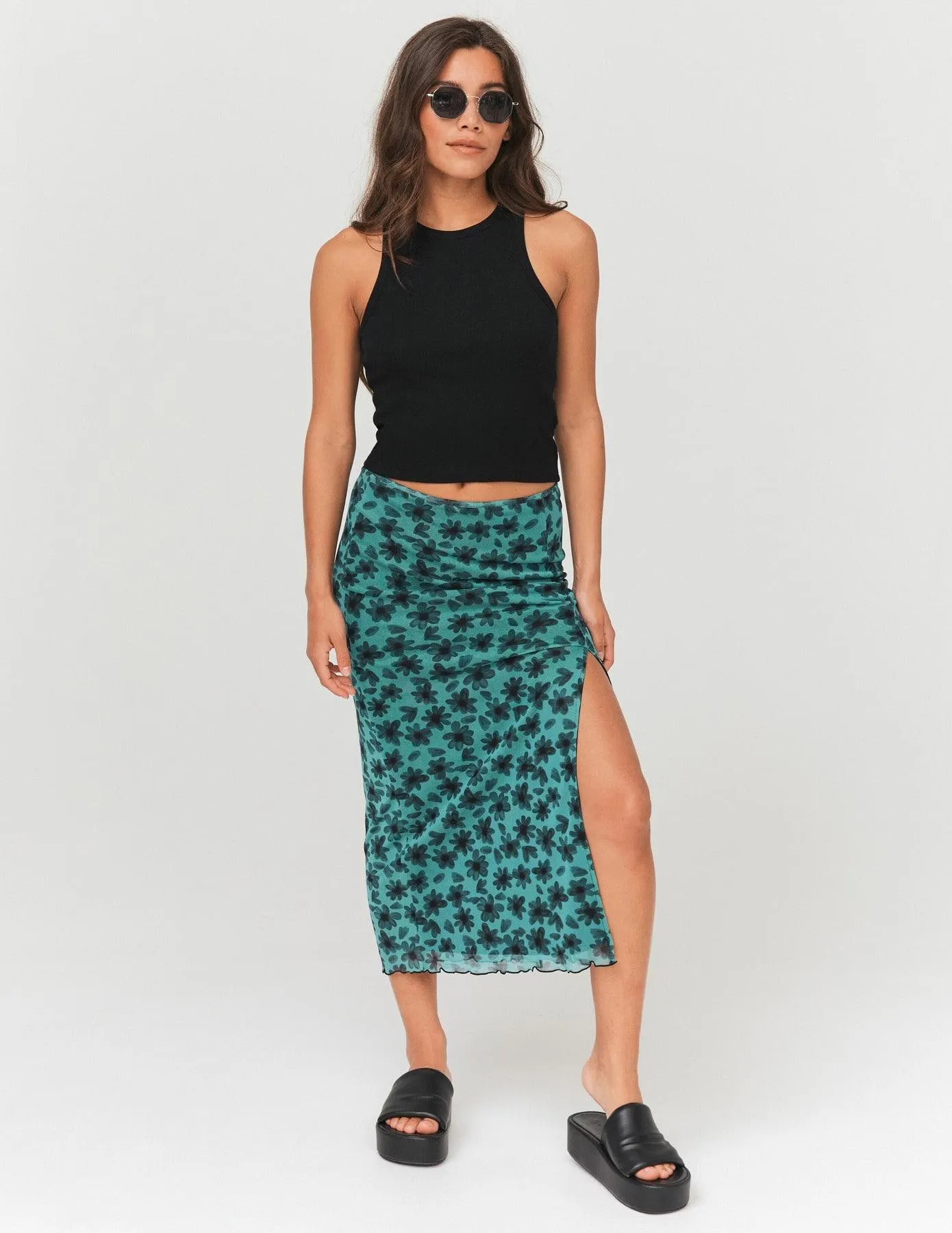 Jupe résille imprimée - Vert