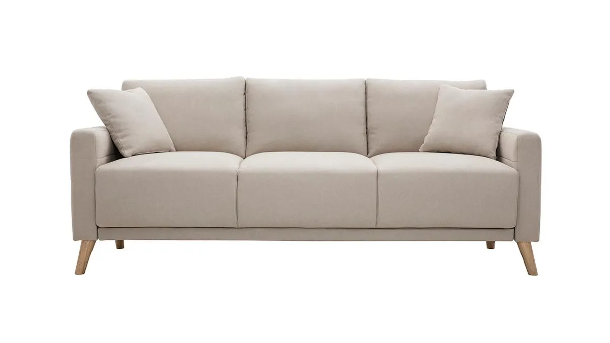 Canapé 3 places en tissu beige et bois clair MUNIK