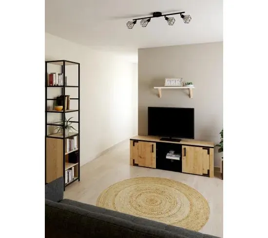 Meuble TV LAZIO noir/ imitation chêne