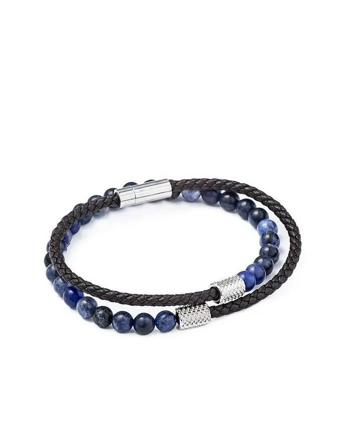 Blue Sodalite Beads Wrap Men's Bracelet