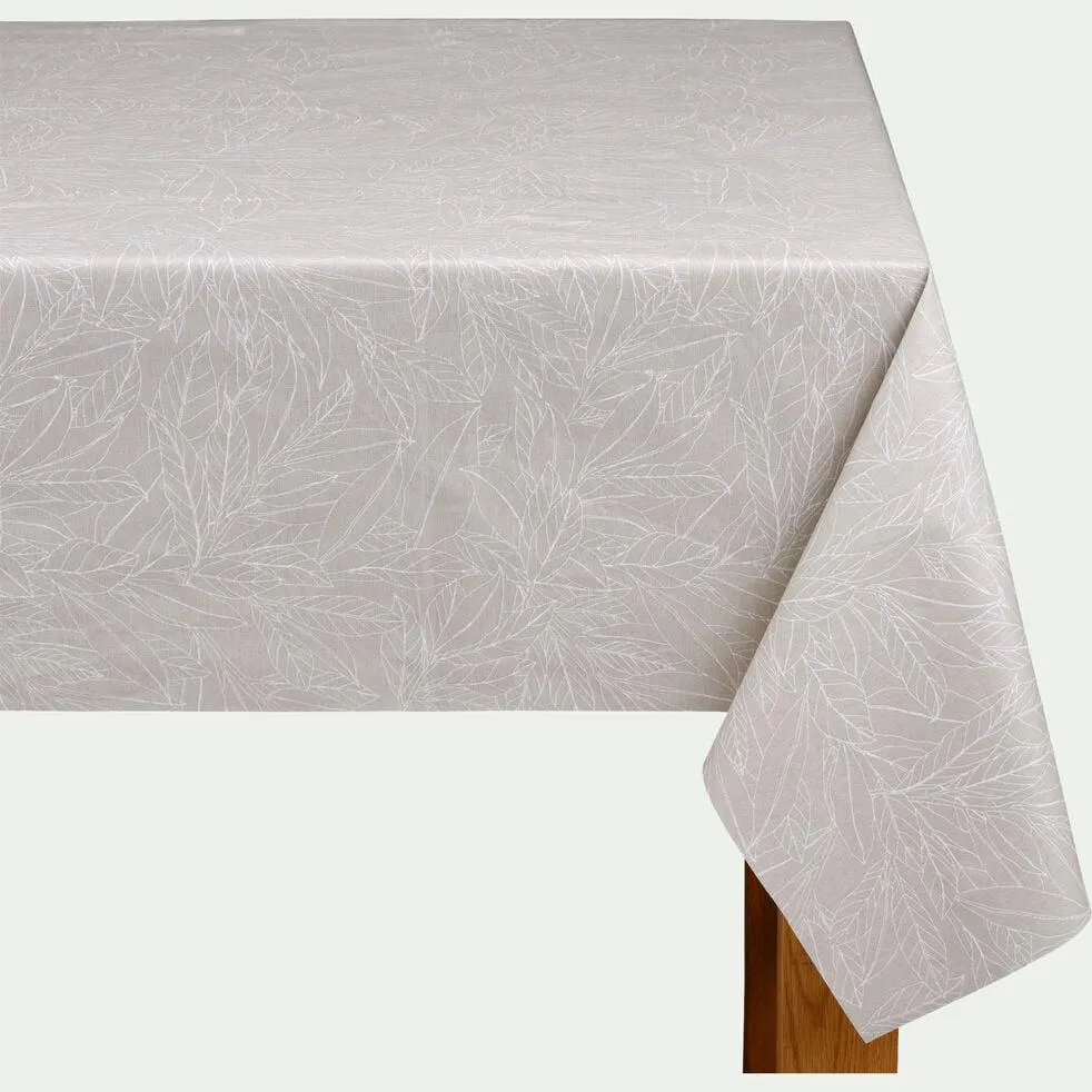 LAURIER Nappe rectangulaire en coton enduit motif laurier 150x300cm - beige alpilles