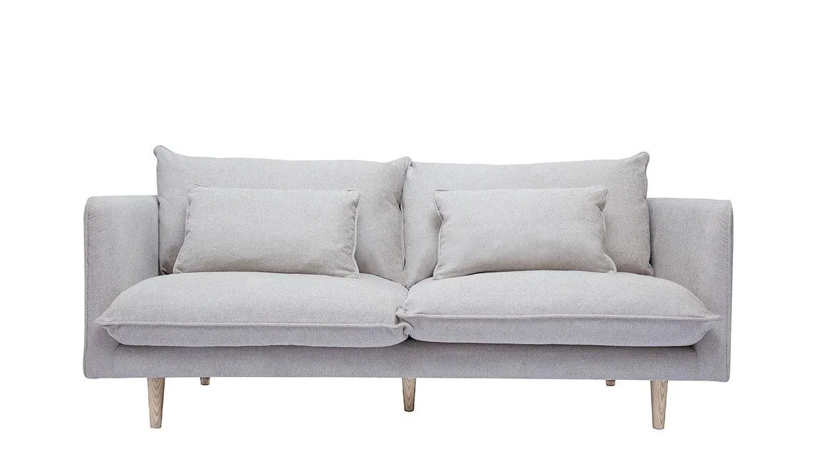 Canapé scandinave 3 places en tissu effet velours texturé beige et bois clair CLAYTON