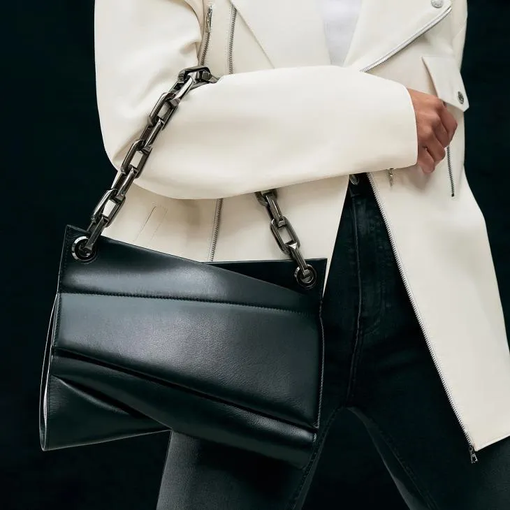 Sac porté épaule - Cuir de veau lisse - Noir