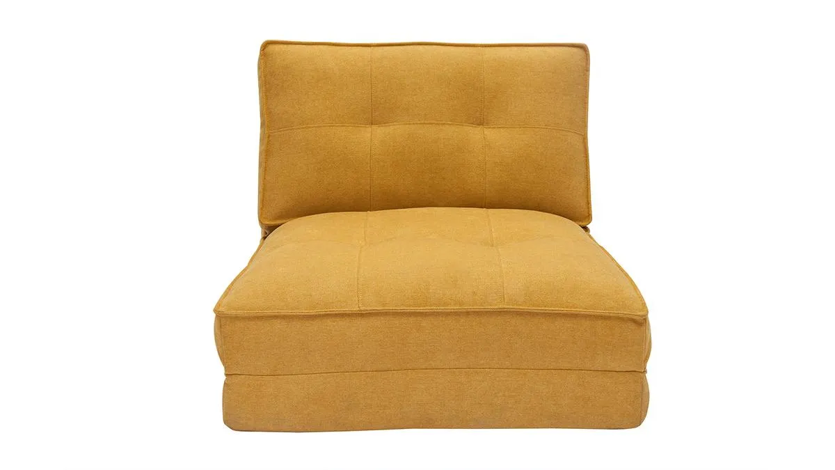 Chauffeuse 1 place convertible en tissu effet velours jaune moutarde SALLY