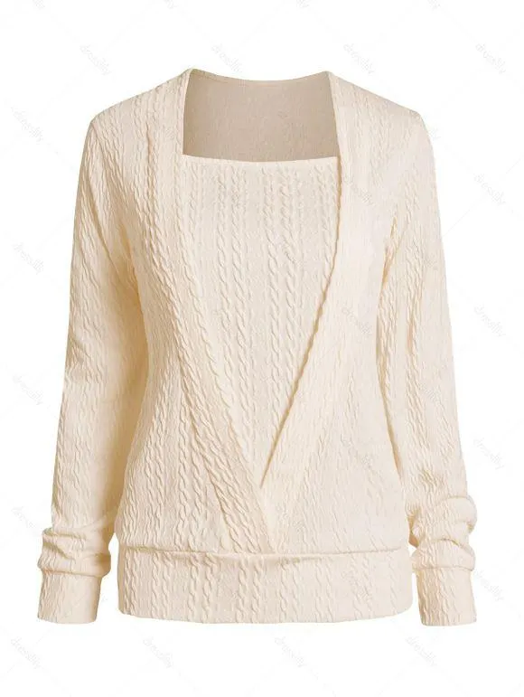 Haut Décontracté en Couleur Unie à Manches Longues à Col Carré