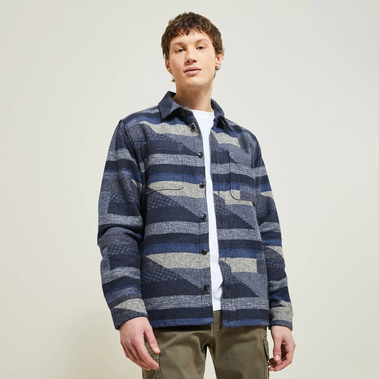 Surchemise regular rayée en coton - Bleu moyen