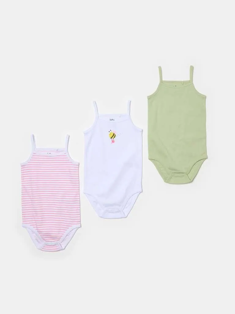 Three-pack sleeveless bodysuits in organic cotton Rose/vert