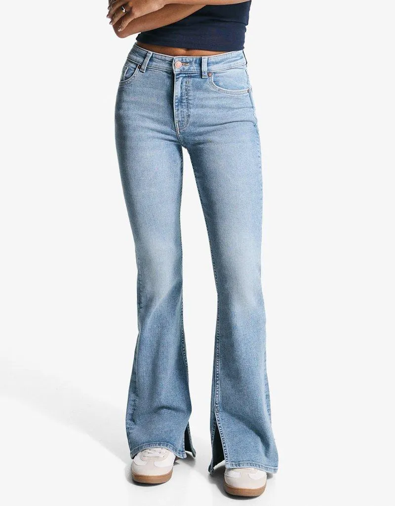 FLARE - SPLIT - Jean flare - light blue denim