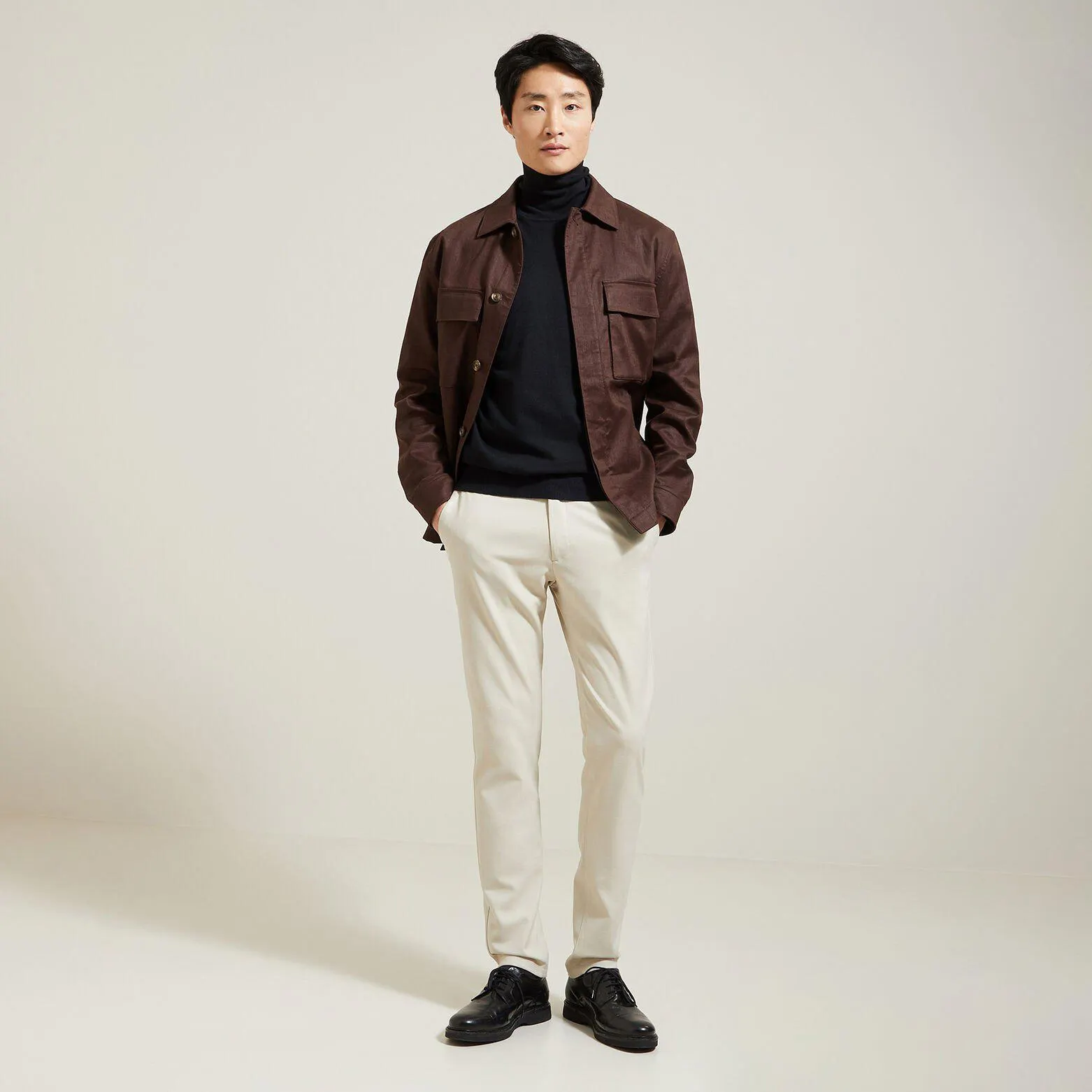 Pantalon chino slim en twill bi-ton - Ecru