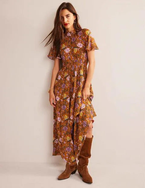 Robe midi froncée & nouée dans le dos