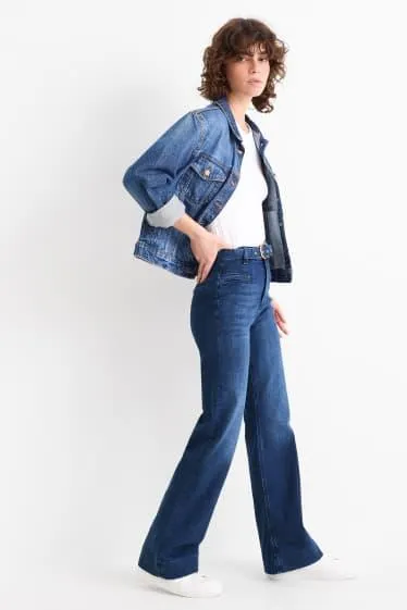 Flared jeans with belt - high waist - LYCRA®