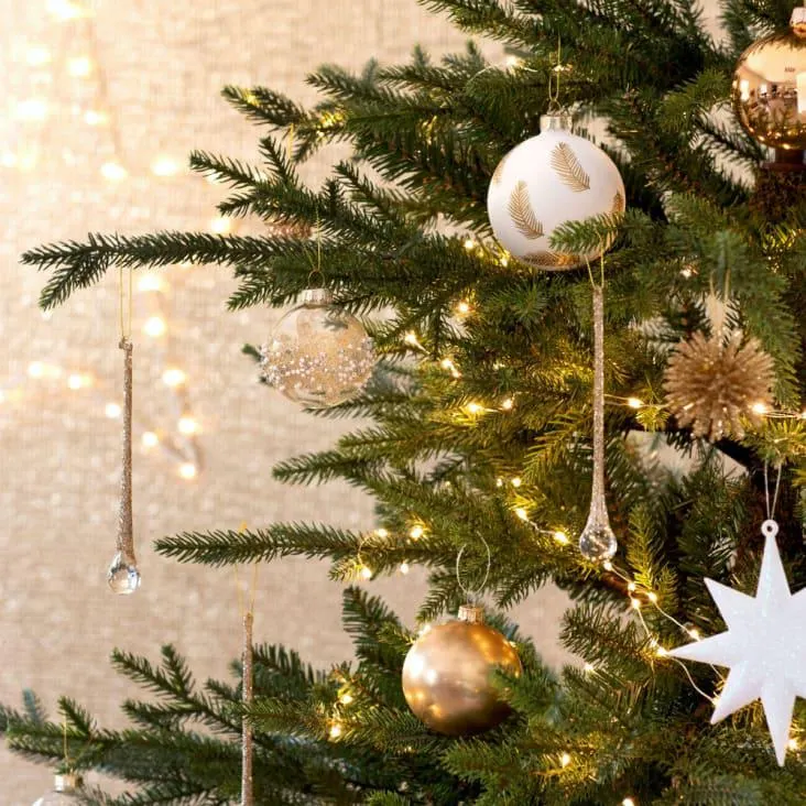 Decorazione sospesa natalizia goccia in vetro con paillette dorate - Lotto di 6