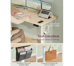 SONGMICS Bureau Électrique Réglable En Hauteur, 160 X 70 Cm, Pour Bureau, Télétravail, Doré Chêne