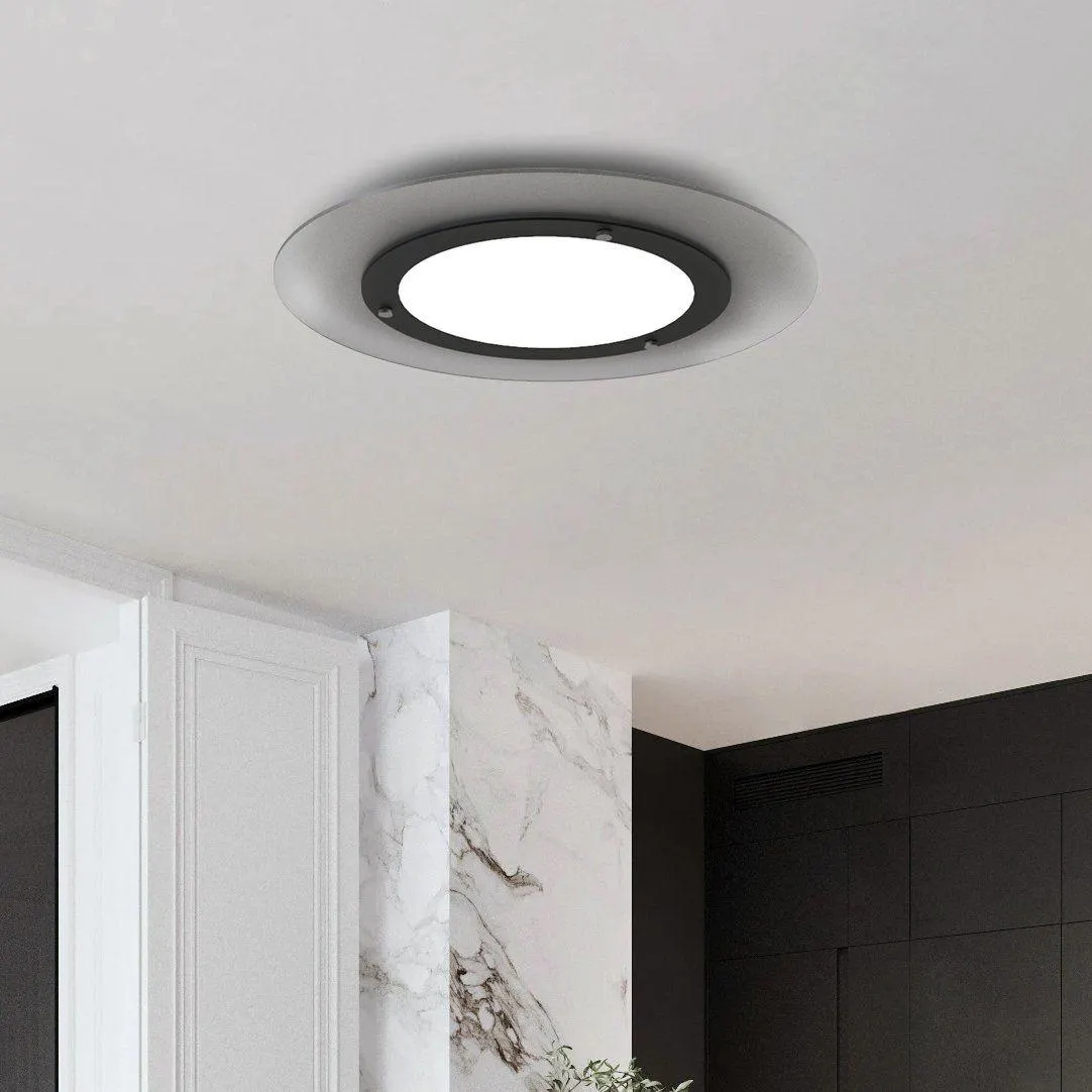 Plafonnier LED rond ISOLA (D45cm) en verre blanc et métal noir