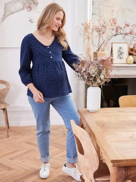 Blouse de grossesse et d'allaitement gaze de coton - bleu