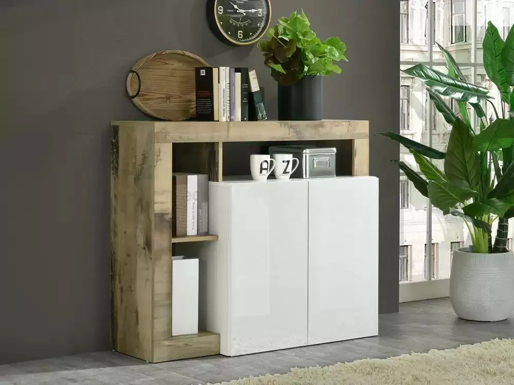 Bahut 2 portes Fribourg laqué blanc/vintage