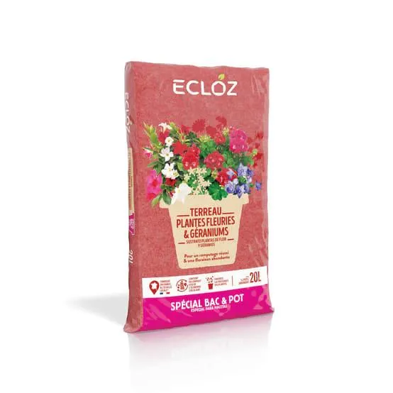 Terreau géraniums plantes fleuries contenant 20L - ECLOZ