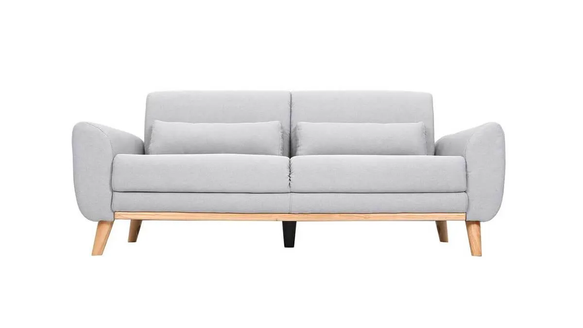 Canapé scandinave 3 places en tissu gris clair et bois clair EKTOR