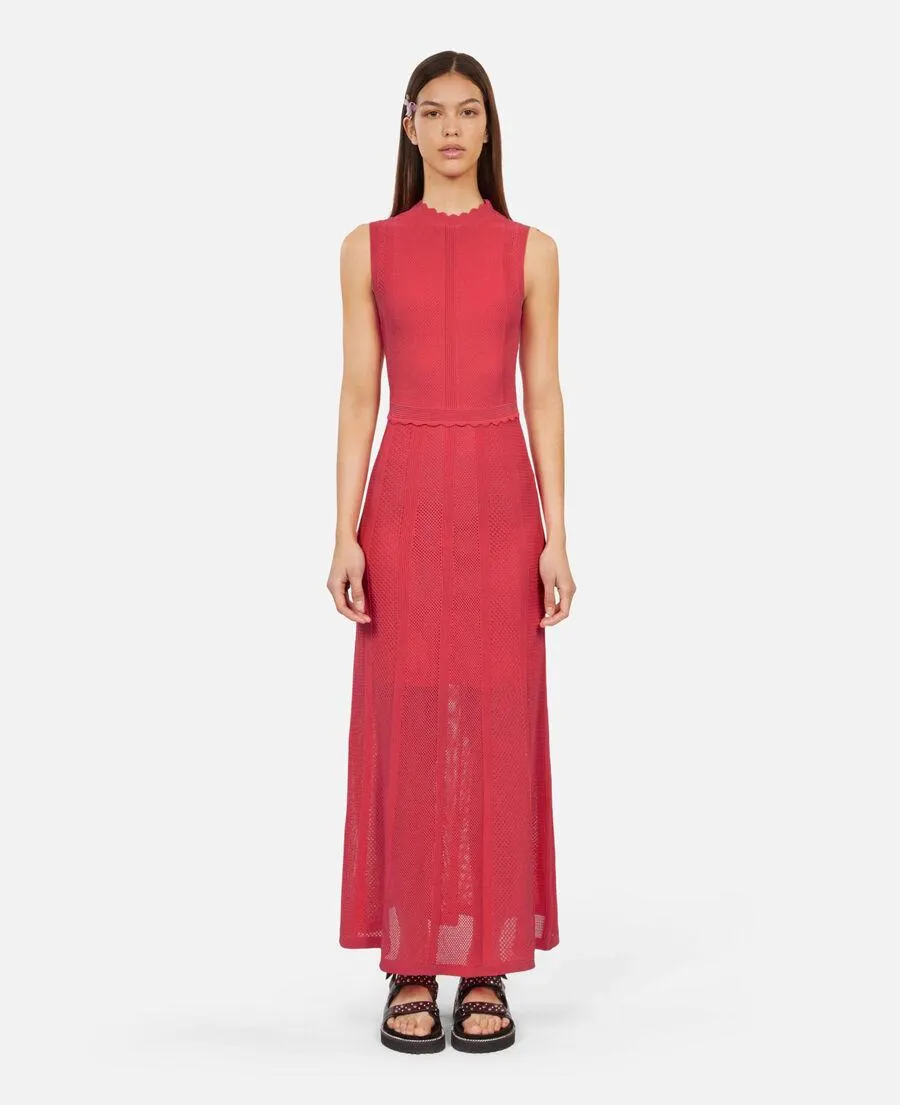 Robe longue en maille ajourée fuchsia