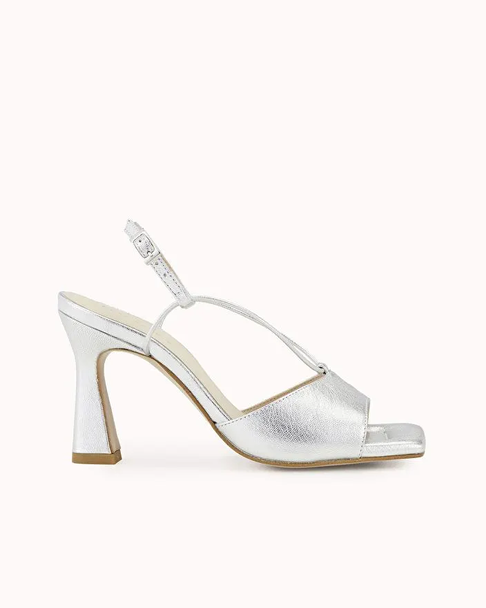 SANDALE A TALON NONIN En cuir métallisé argent