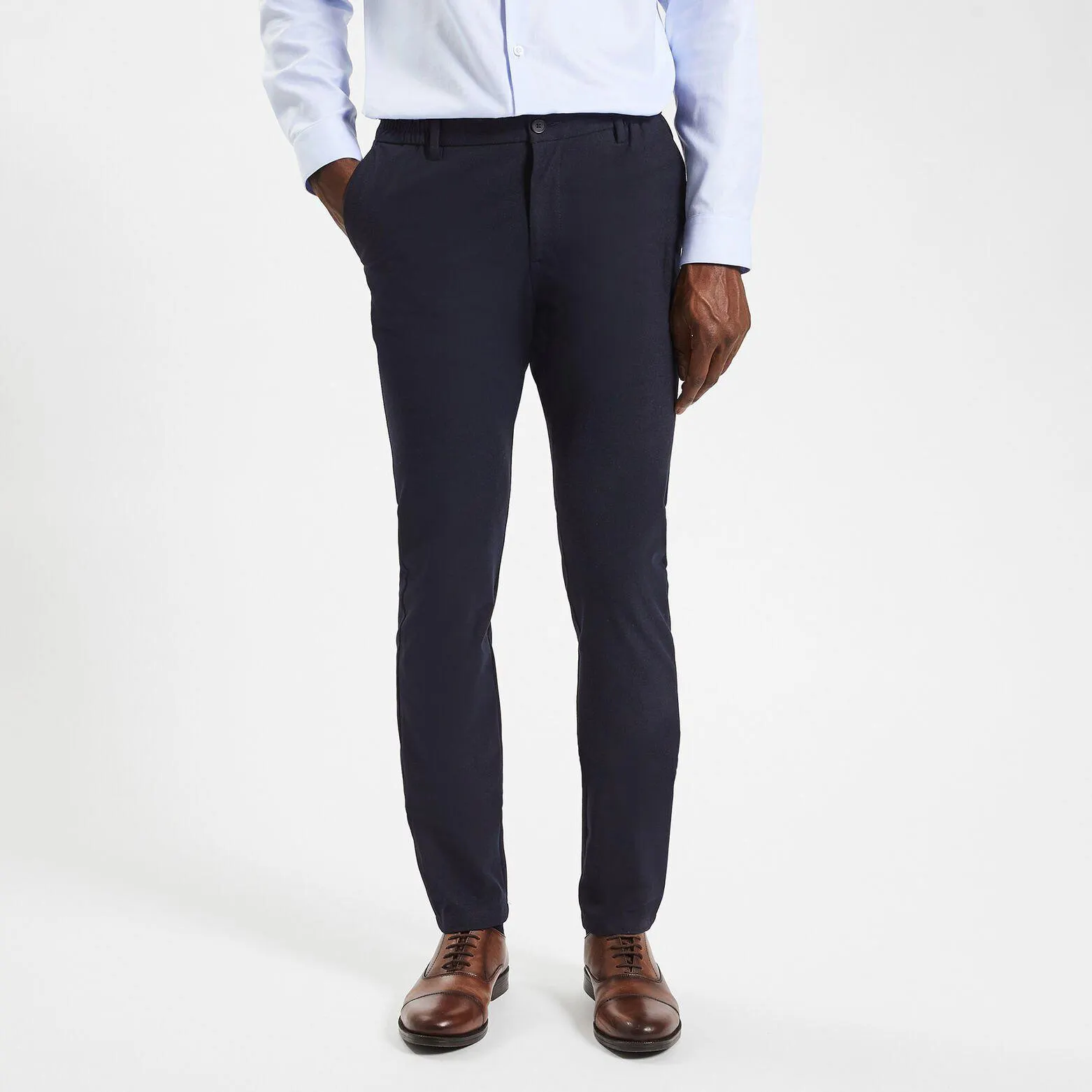 Pantalon slim chino bi stretch taille élastiquée - Bleu foncé