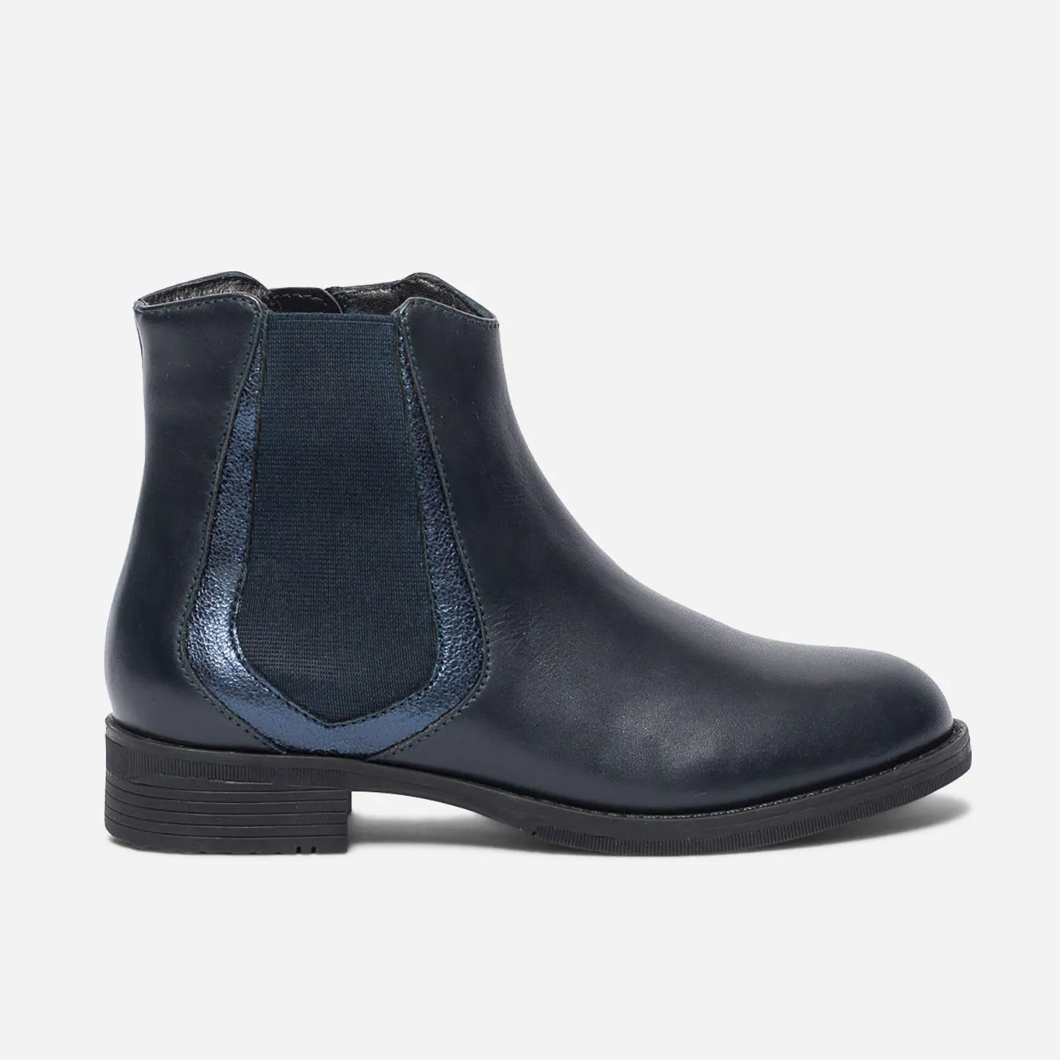 Chelsea boots marine en cuir avec découpe métallisée