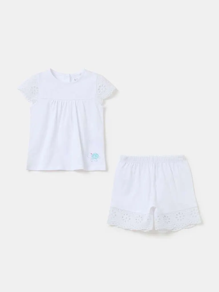 Organic cotton pyjamas with broderie anglaise Blanc optique