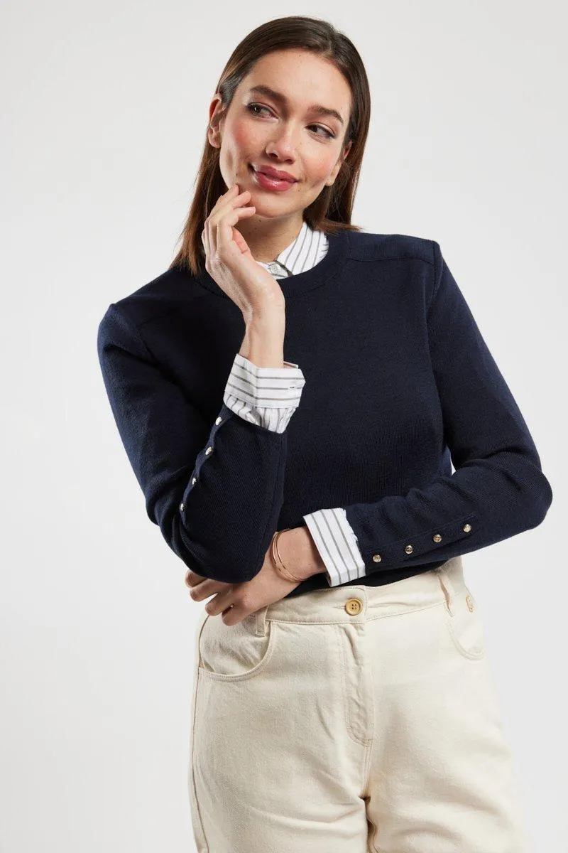 Pull boutons dorés - laine mérinos