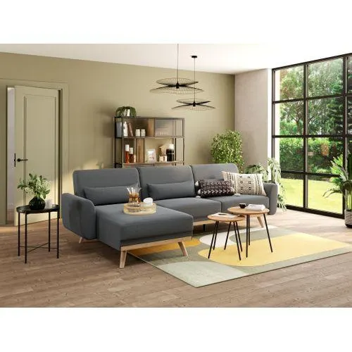 Canapé d'angle convertible méridienne réversible MARINE tissu gris foncé