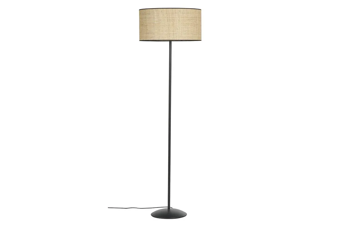 Lampadaire en rabane et métal noir H170 cm ALOE