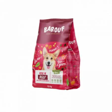 BAROUF LITTLE CRUNCH RICHE EN BOEUF, AVEC DES LENTILLES & DES CAROTTES POUR CHIEN ADULTE 12KG
