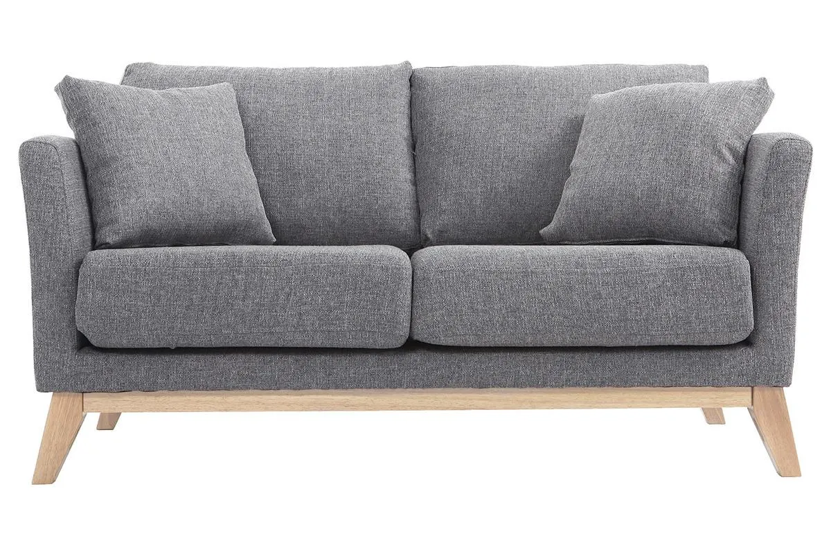 Canapé scandinave déhoussable 2 places en tissu gris clair et bois clair OSLO