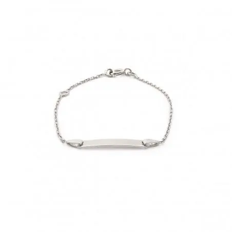 Gourmette identité Carador en or blanc 750/000, plaque rectangulaire maille forçat