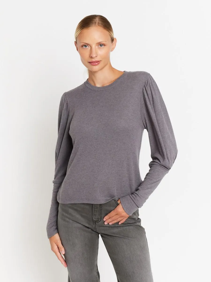 ENA | T-shirt gris chiné manches longues bouffantes