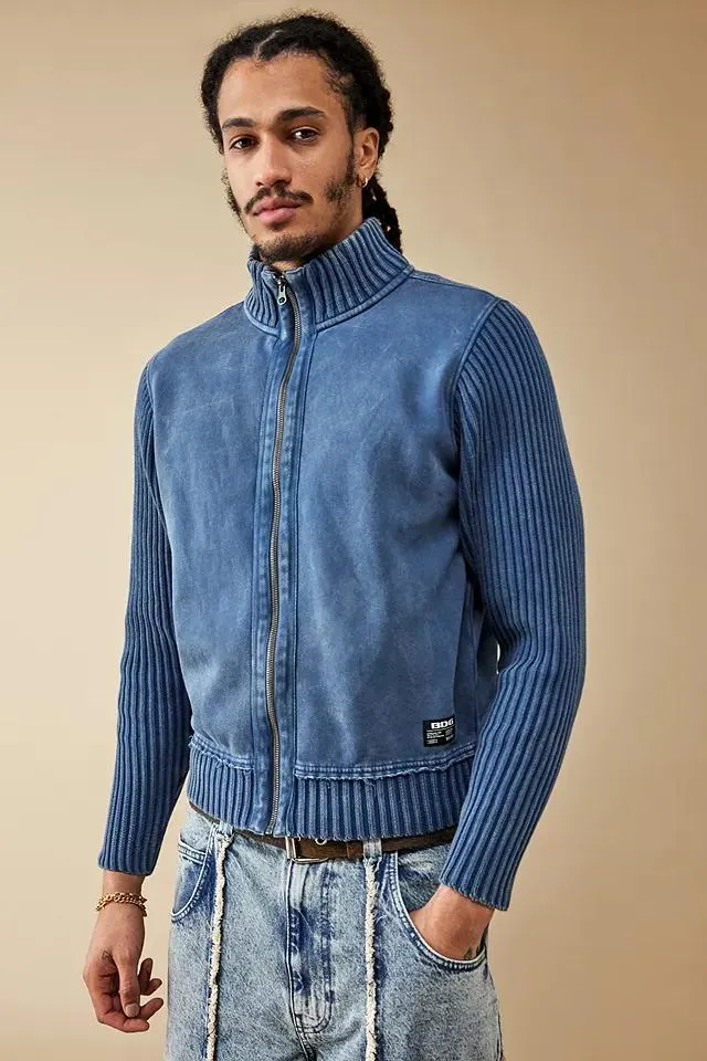 BDG - Veste de survêtement zippée en tissu côtelé vanisé bleu marine