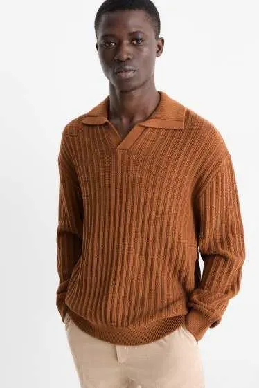 V-neck jumper - ribbed