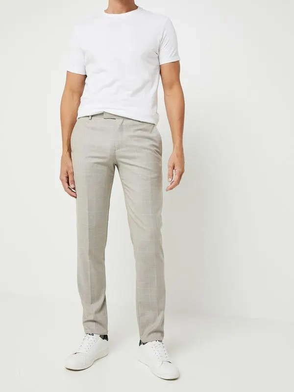 Pantalon De Costume Slim À Carreaux - Beige
