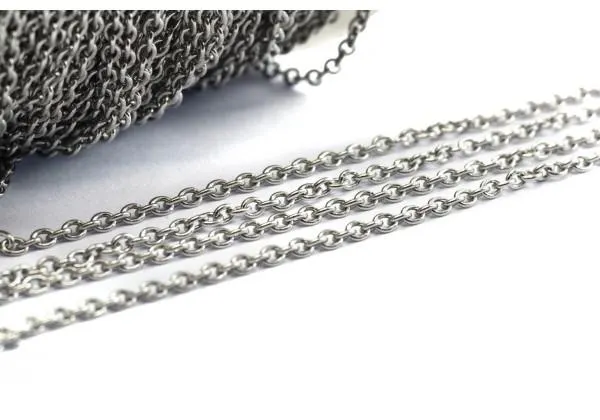 Chaîne Maille Forçat en Acier Inoxydable - Dim. : 2,5 x 2 x 0,5 mm - Couleur Argent (Vendue au mètre)
