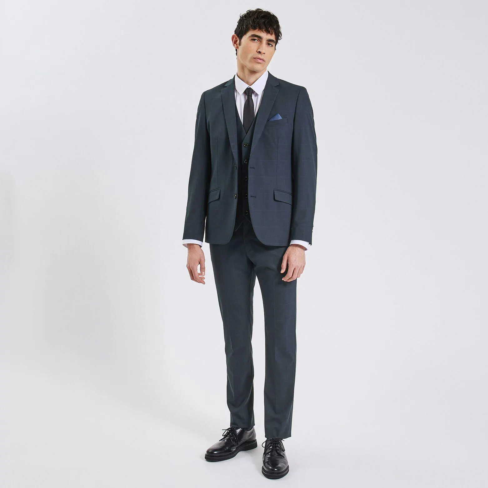 Costume 3 pièces slim à carreaux - Bleu marine