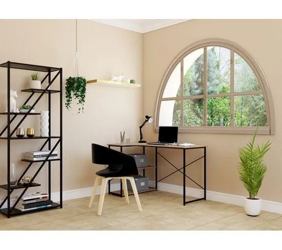 Bureau d'angle SHAPE imitation chêne et métal noir