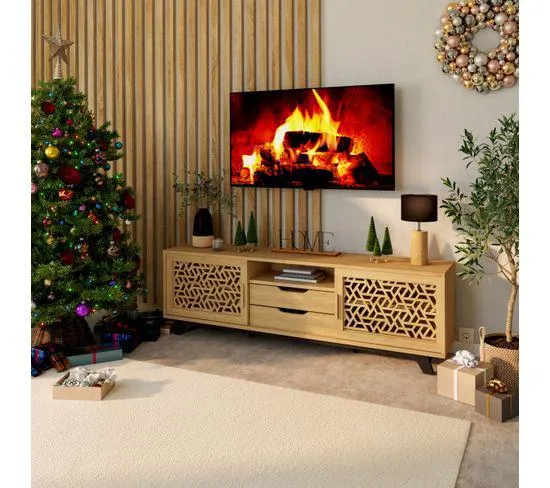 Meuble TV LOUXOR Imitation chêne et noir