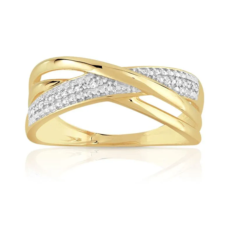 Bague or 375 2 tons entrelacée diamants